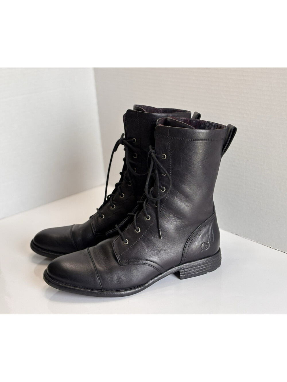 Born Neon Combat Boots Womans Size 8.5 M Black Leather Lace Up Comfort Round Toe - Picture 2 of 16